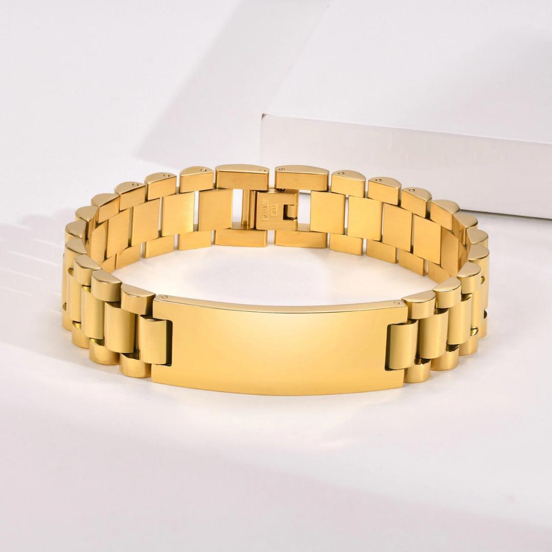 Personalised Lumira Steel Bracelet in Gold Colour-Personalised Bracelet-Auswara