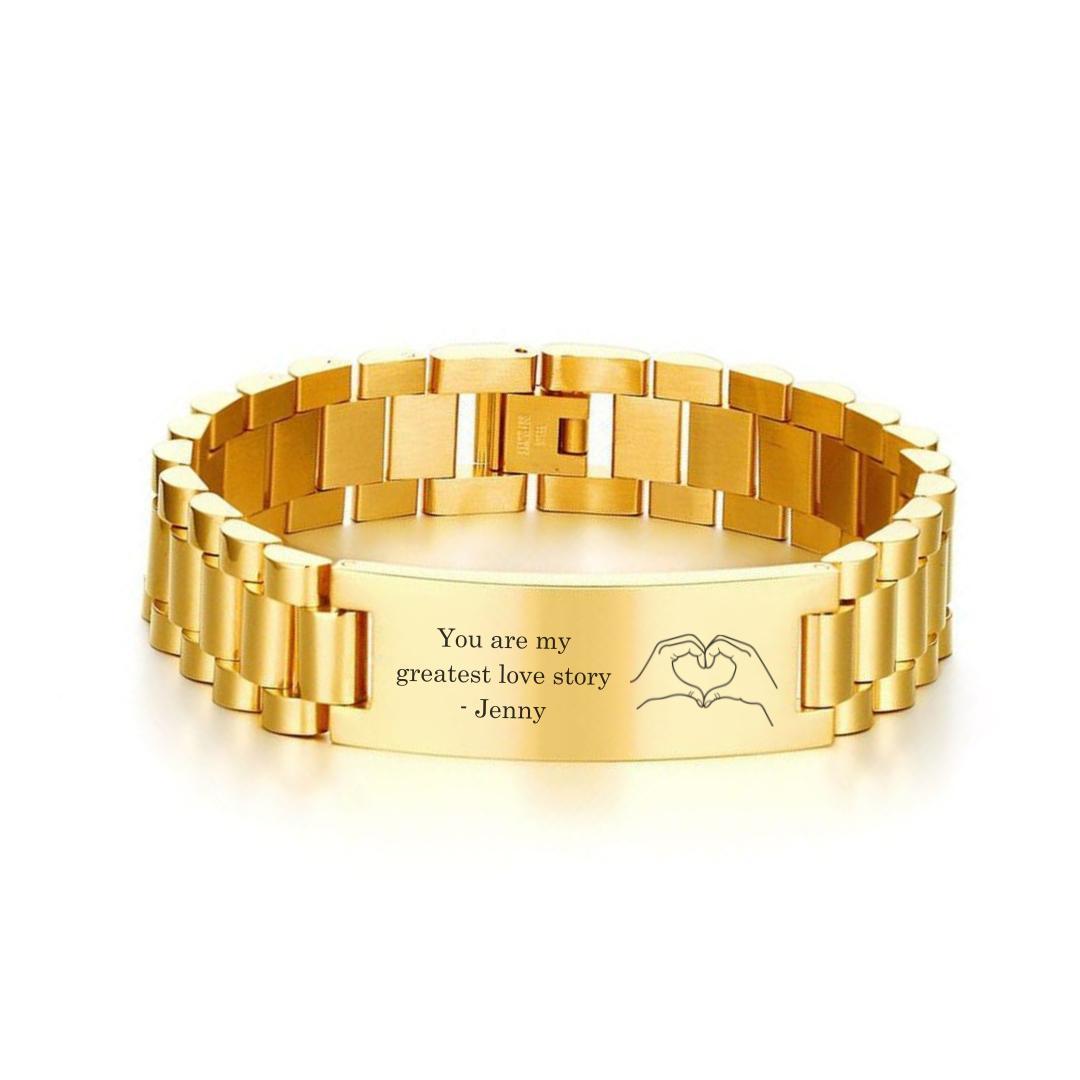 Personalised Lumira Steel Bracelet in Gold Colour-Personalised Bracelet-Auswara