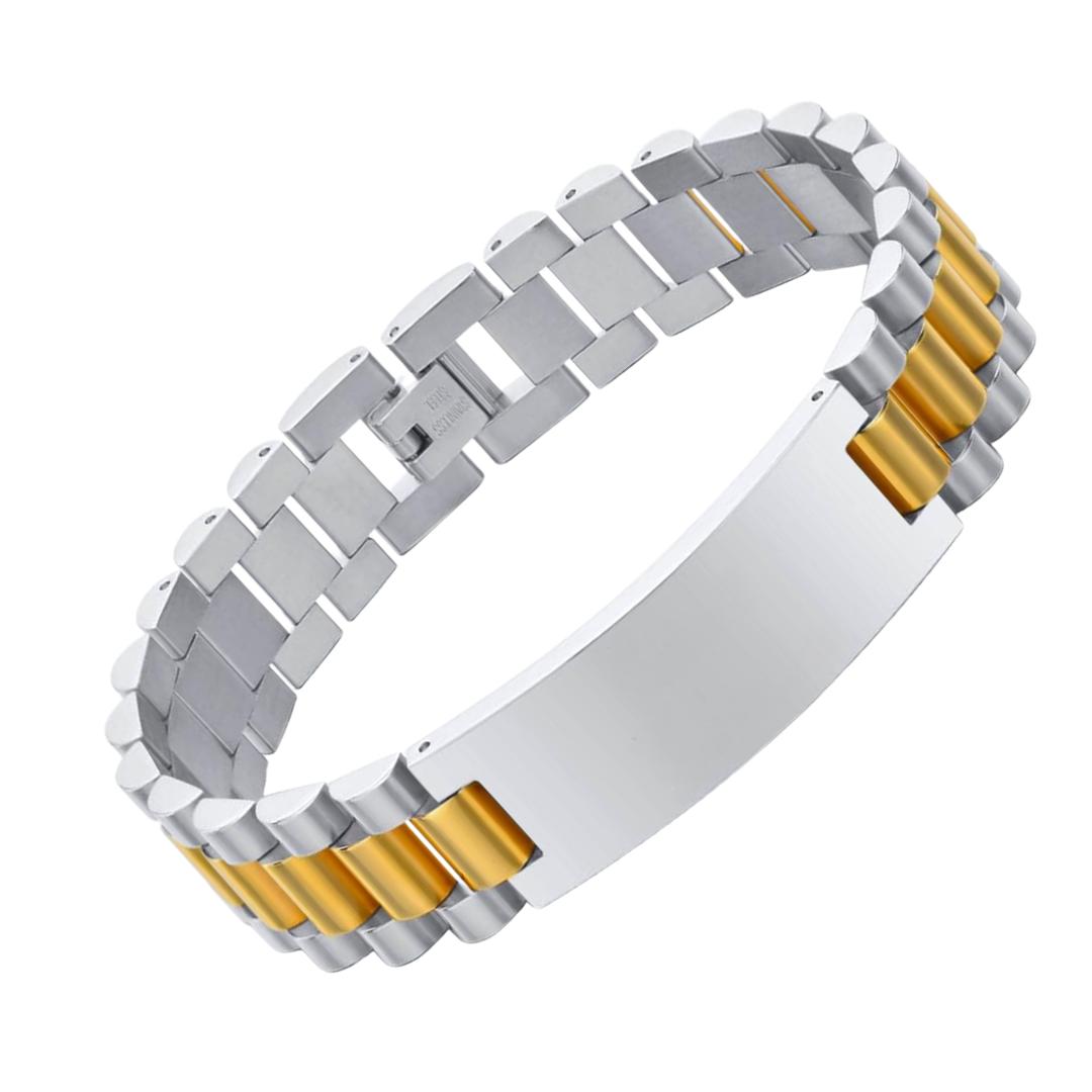 Personalised Lumira Steel Bracelet in Silver & Gold Colour-Personalised Bracelet-Auswara