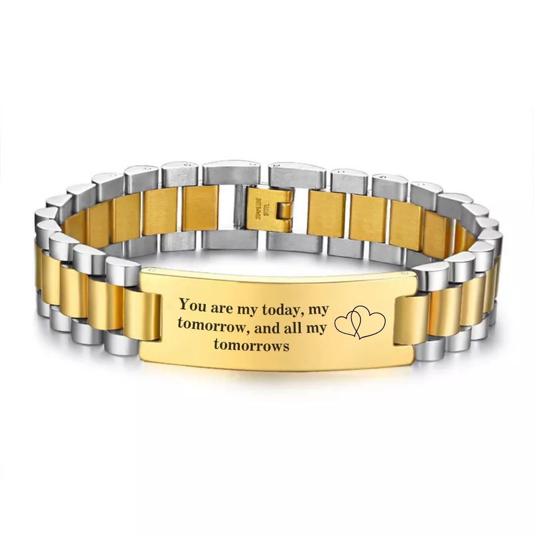 Personalised Lumira Steel Bracelet in Silver & Gold - Gold Colour Plate-Personalised Bracelet-Auswara
