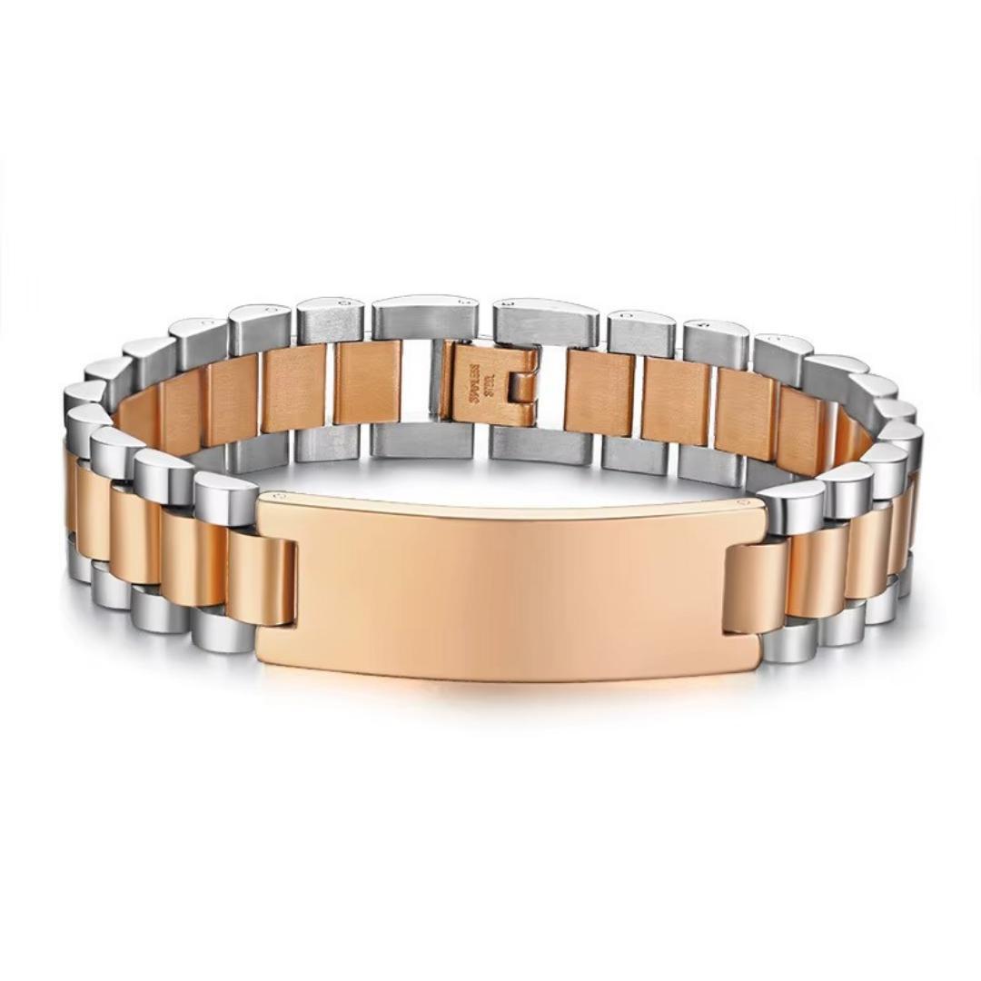 Personalised Lumira Steel Bracelet in Silver & Rose Gold Colour-Personalised Bracelet-Auswara