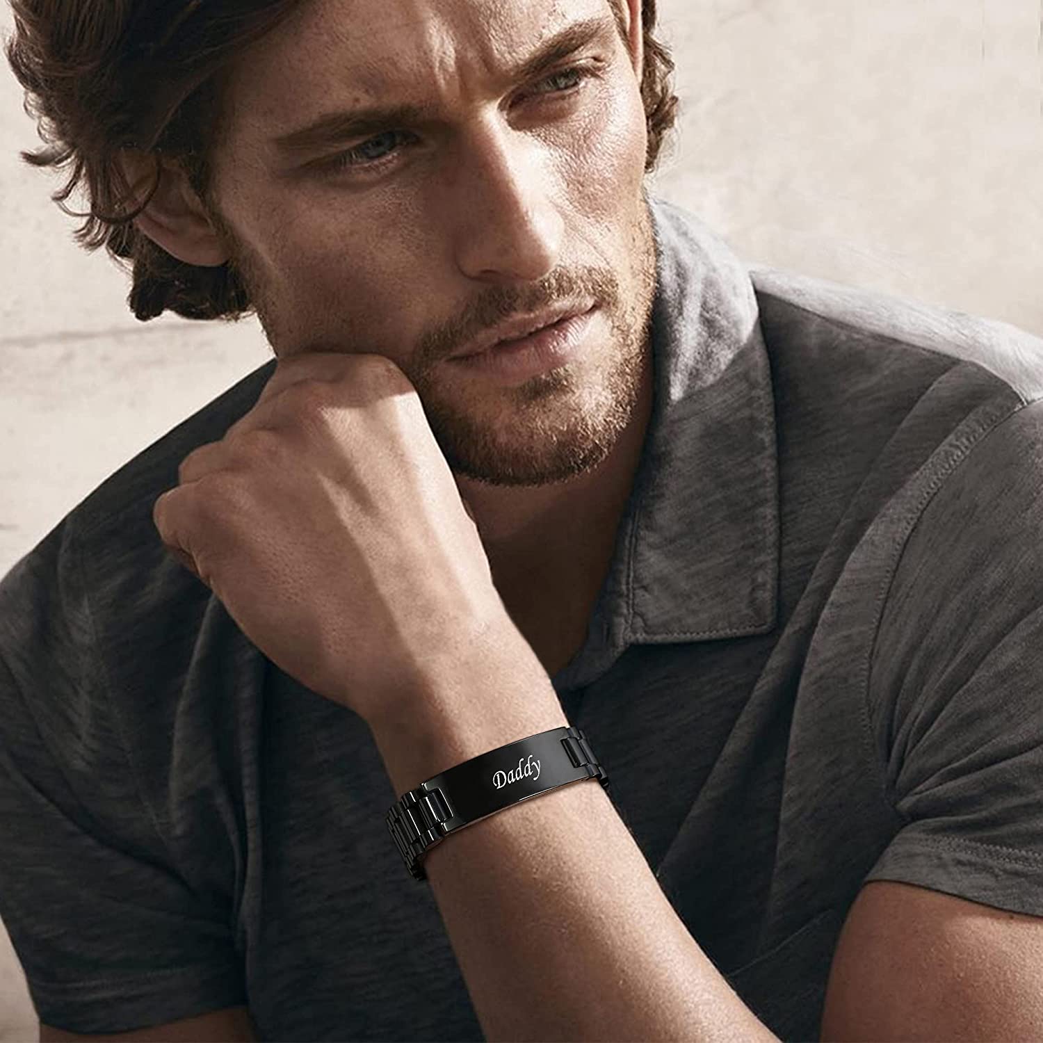 Personalised Lumira Steel Cross Bracelet in Black Colour-Personalised Bracelet-Auswara