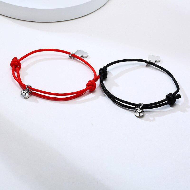Personalised Magnetic Couple Rope Bracelet with Heart Charm-Couple Bracelet-Auswara