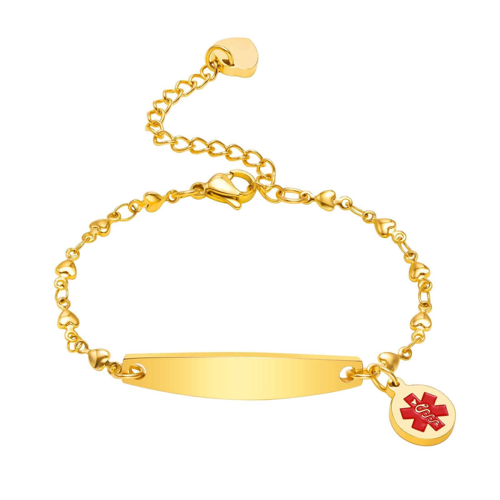 Personalised Medical Alert Heart Link Bracelet - Gold Colour-Medical ID Bracelet-Auswara