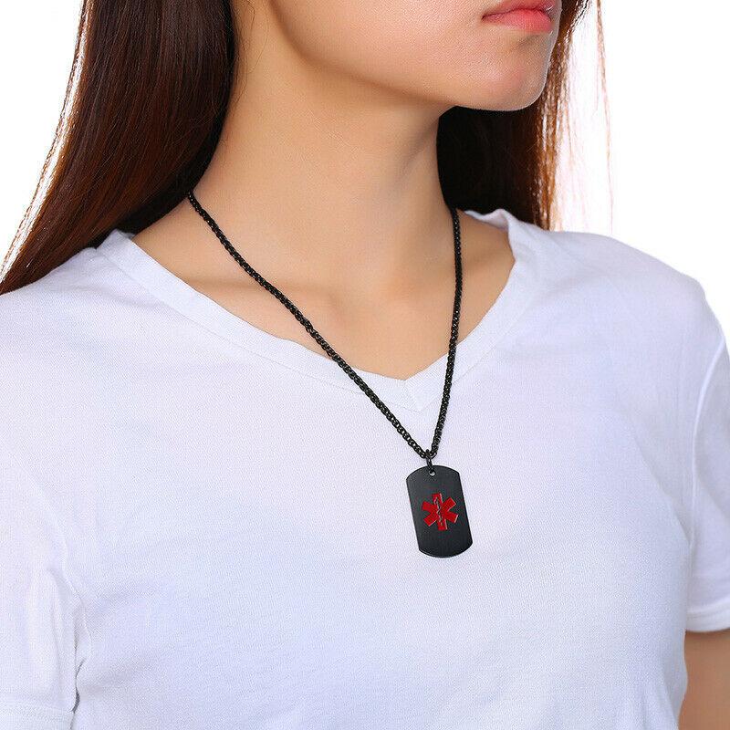 Personalised Medical Black Colour ID Tag Necklace-Medical Necklace-Auswara