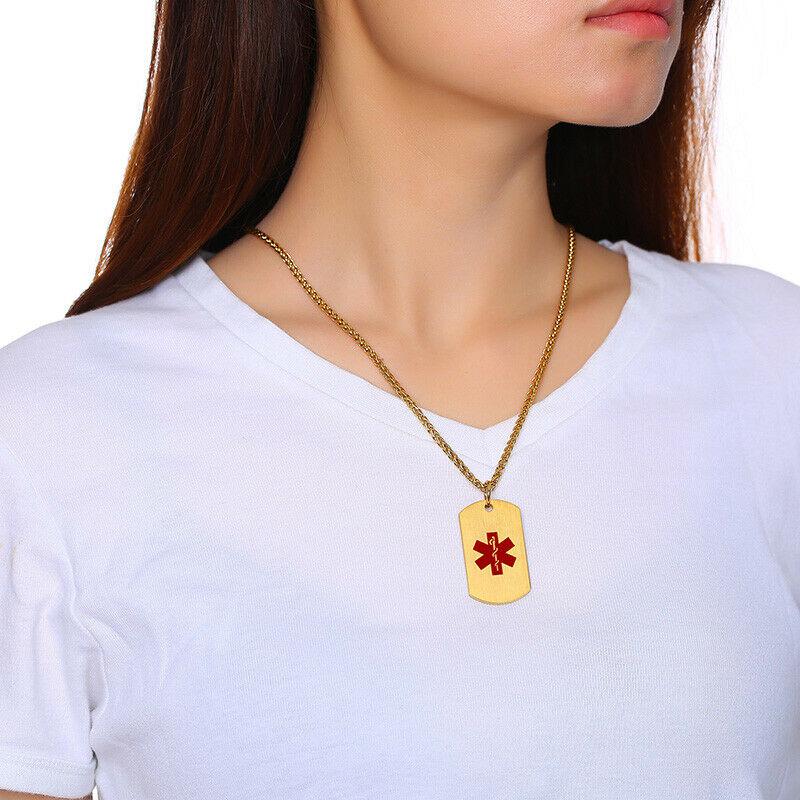 Personalised Medical Gold Colour ID Tag Necklace-Medical Necklace-Auswara