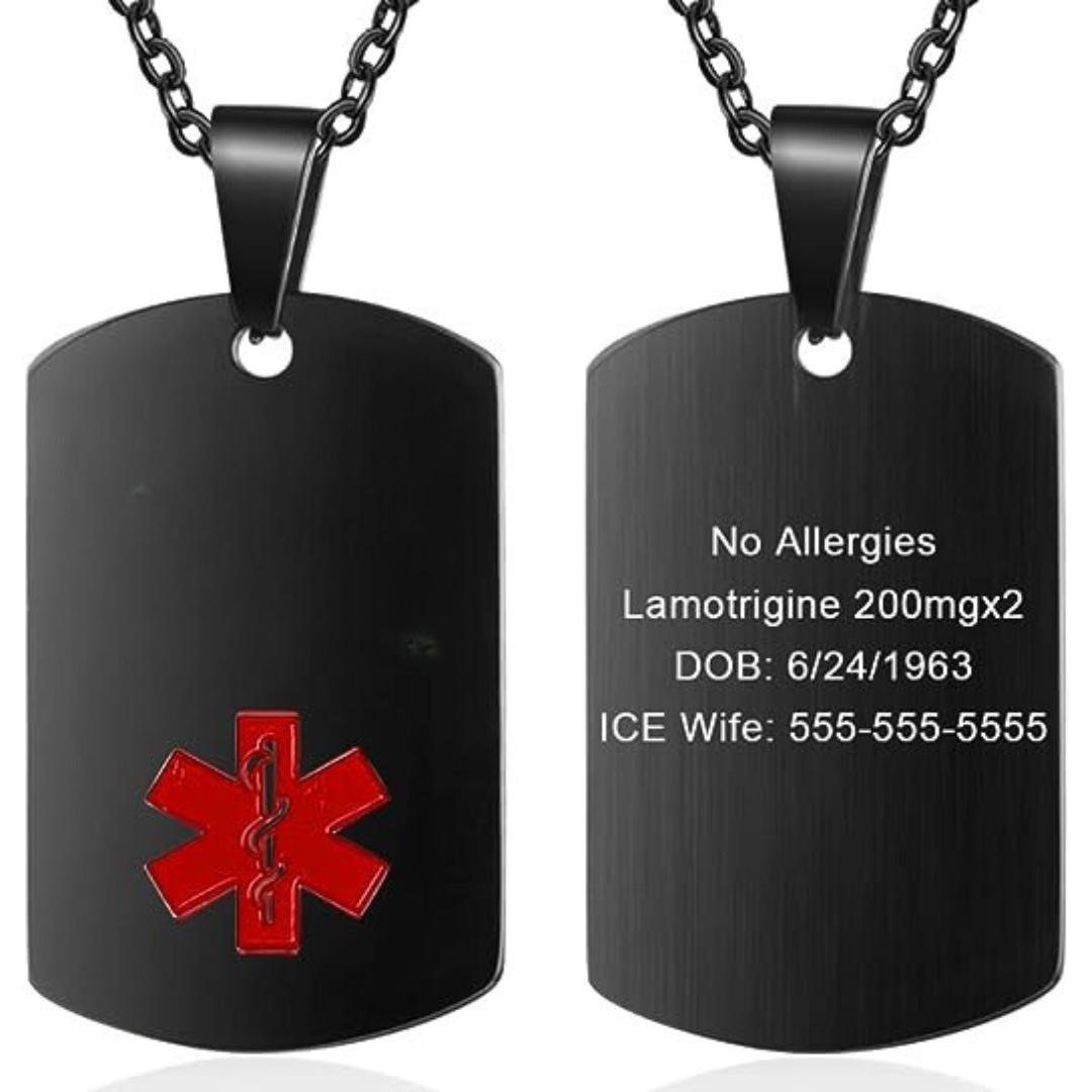 Personalised Medical Steel ID Dog Tag – Double Black Colour-Medical Necklace-Auswara