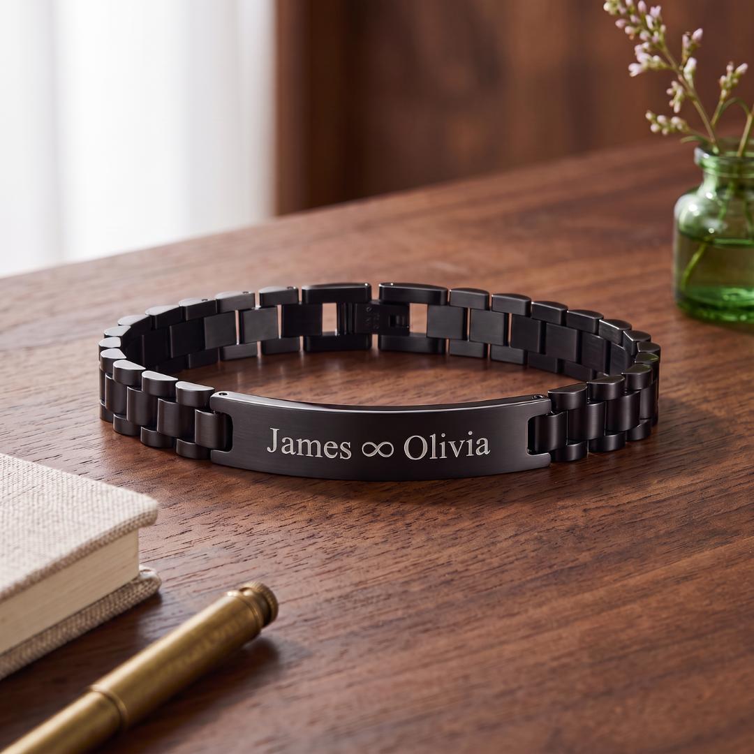 Personalised Mini Lumira Steel Bracelet in Black Colour-Personalised Bracelet-Auswara