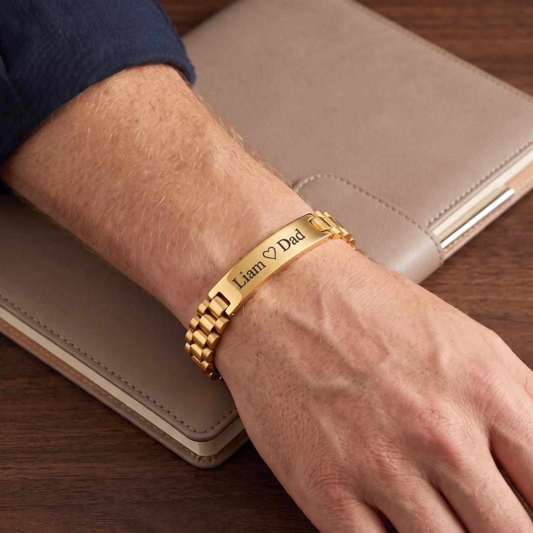 Personalised Mini Lumira Steel Bracelet in Gold Colour-Personalised Bracelet-Auswara