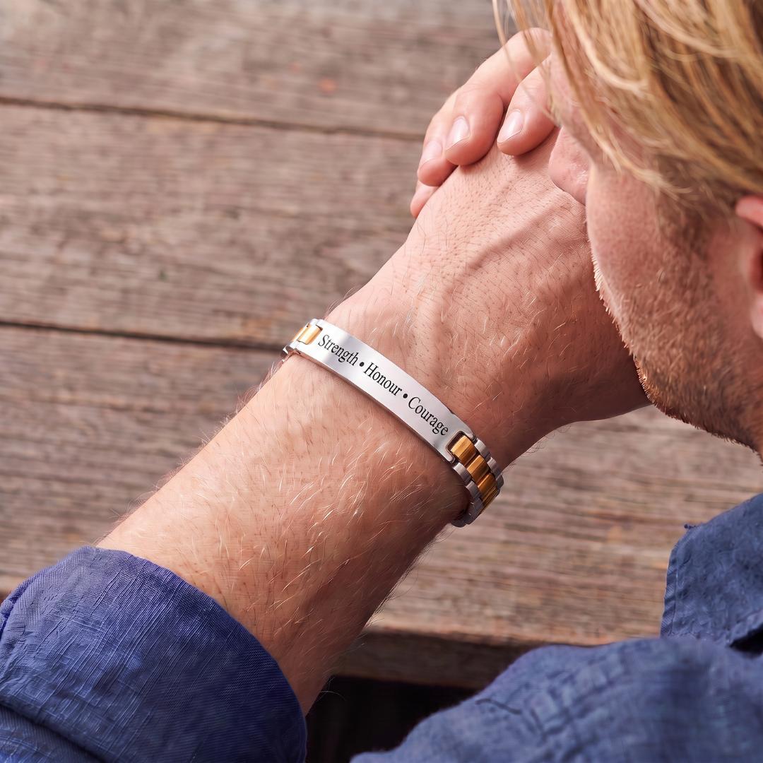 Personalised Mini Lumira Steel Bracelet in Silver & Gold Colour-Personalised Bracelet-Auswara