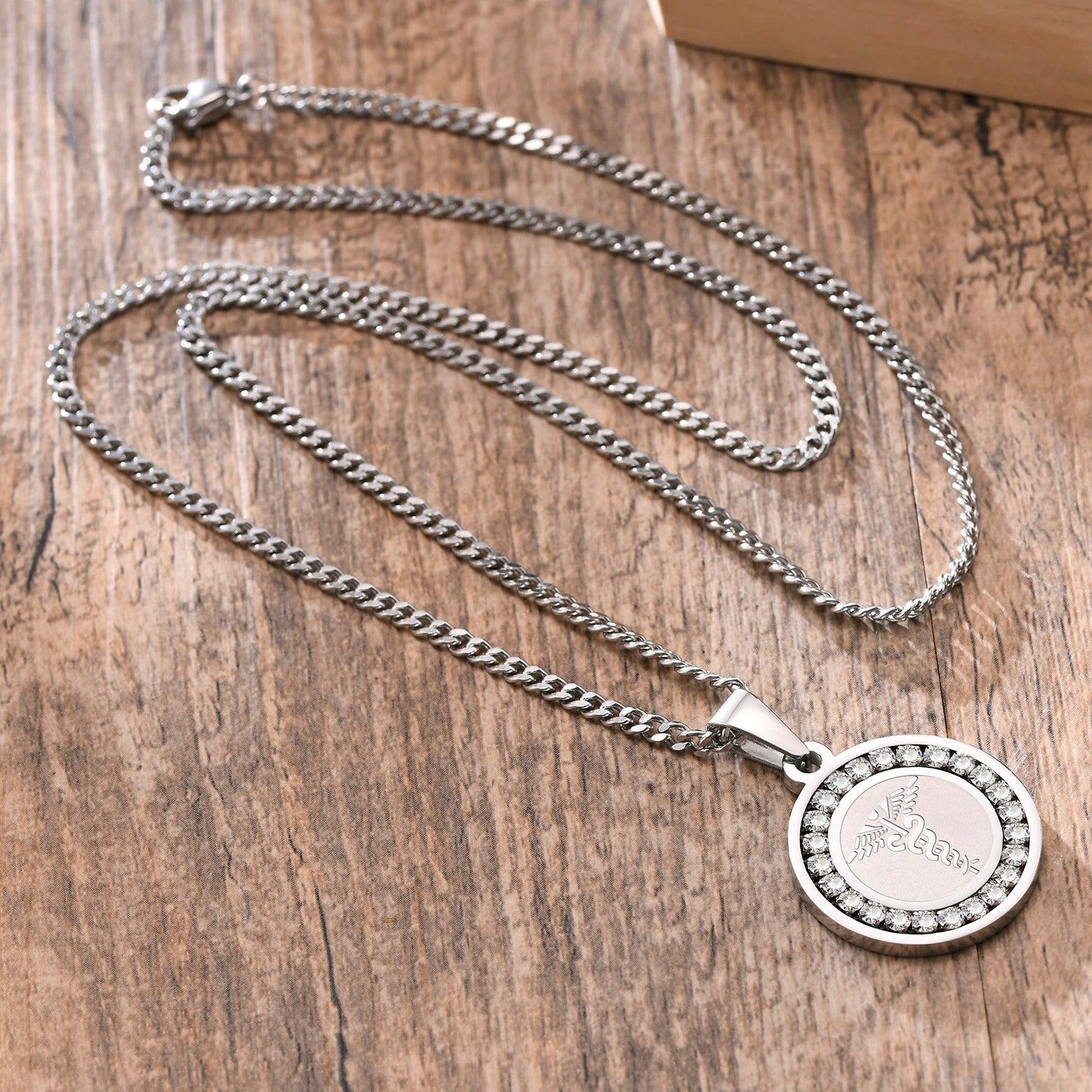 Personalised Round Medical Tag ID Necklace – Silver Colour-Medical Necklace-Auswara
