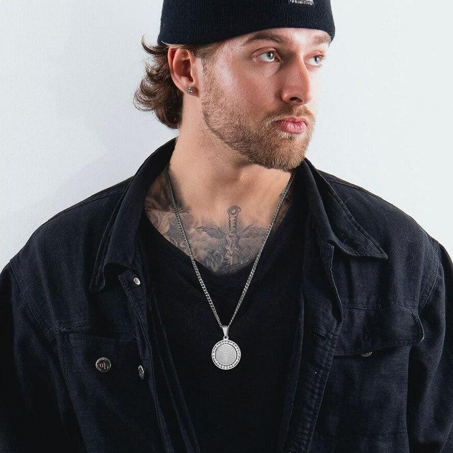 Personalised Round Medical Tag ID Necklace – Silver Colour-Medical Necklace-Auswara