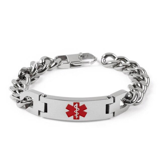 Personalised Silver Colour Emergency Medical Alert Chain Bracelet-Medical ID Bracelet-Auswara