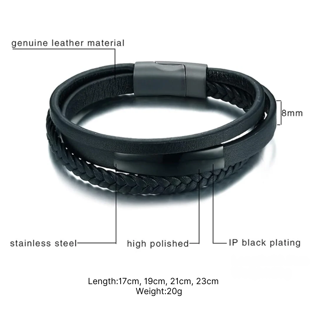 Personalised Three Layered Leather Bracelet