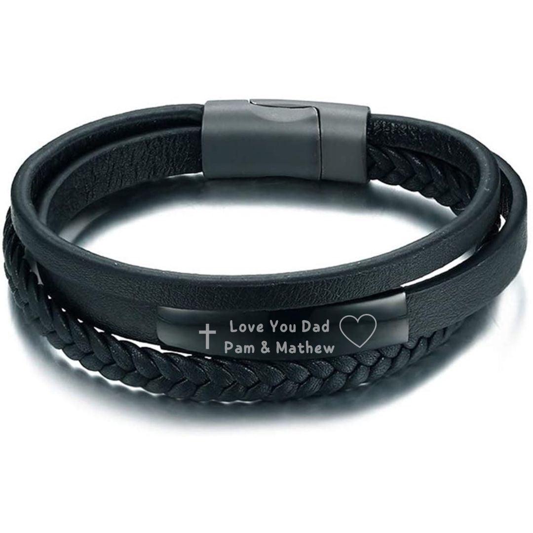 Personalised Three Layered Leather Bracelet (OLD TEMPLATE)-Personalised Bracelet-Auswara