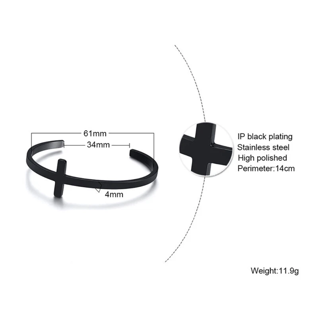 Personalised Unisex Black Plated Cross Cuff Christian Bracelet