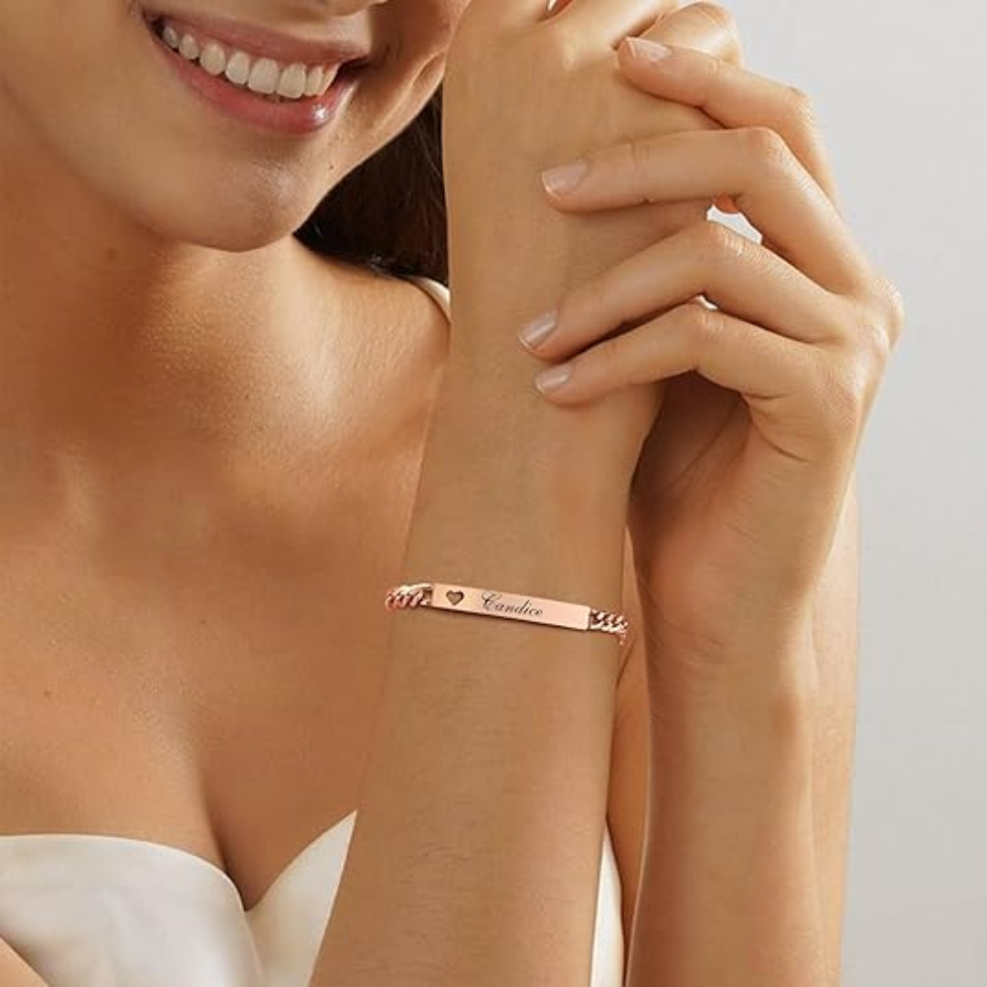 Personalised Women’s Bracelet with Hollow Heart | Rose Gold Colour