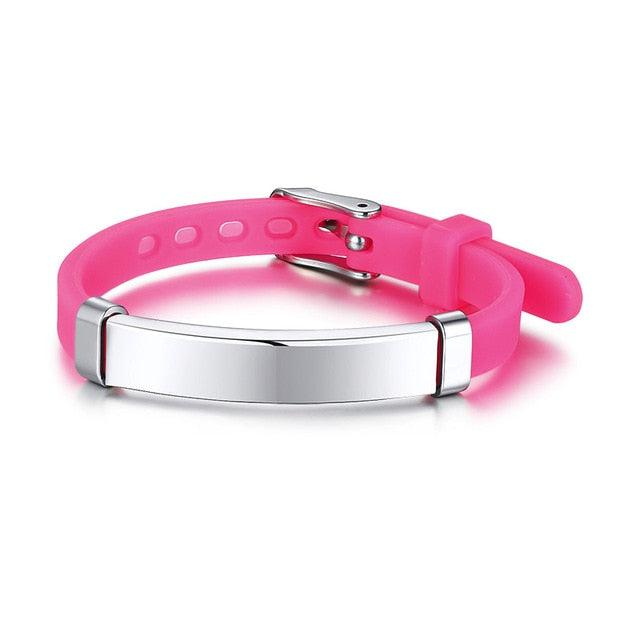 Pink Engravable Silicone ID Bracelet for Kids-Identification Bracelet-Auswara