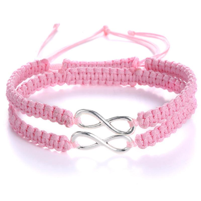 Pink Matching Infinity Braided Bracelets for Couples-Couple Bracelet-Auswara