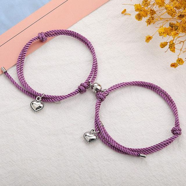 Purple Magnetic Friendship Rope Bracelets with Hearts-Friendship Bracelets-Auswara