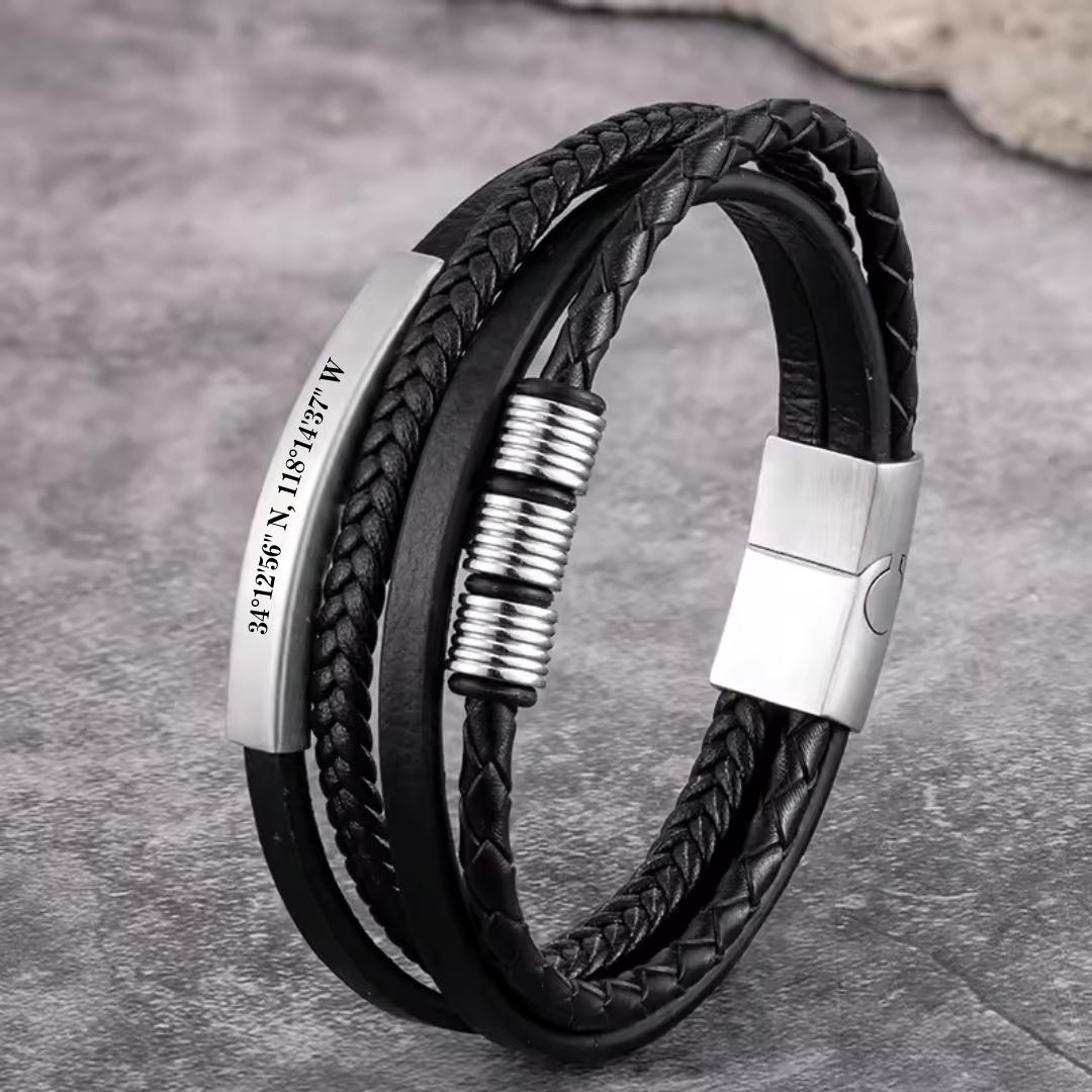 QuadraMark Custom Engraved Leather Bracelet-Personalised Bracelet-Auswara
