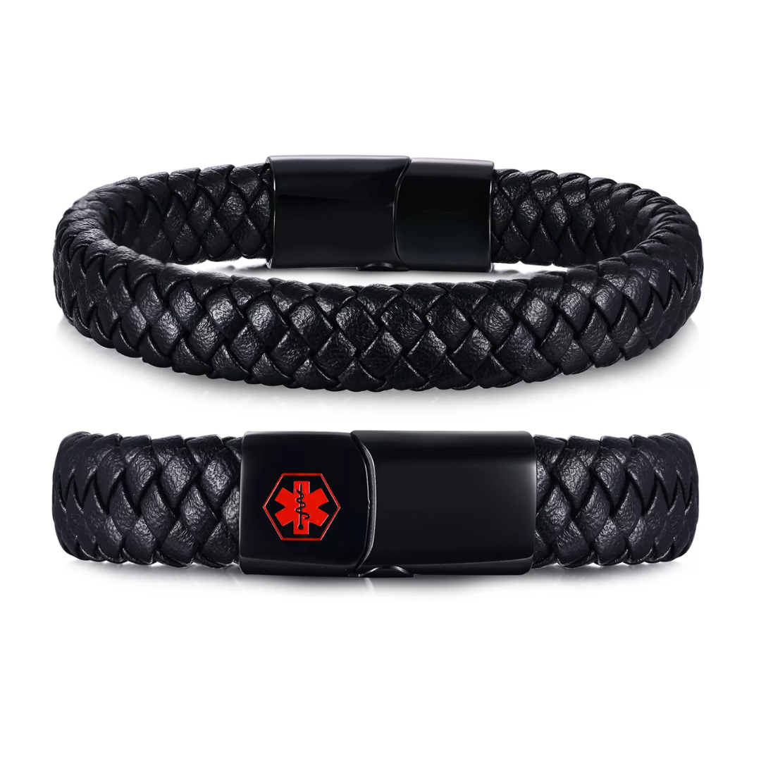 Red-Alert Leather Medical ID Bracelet