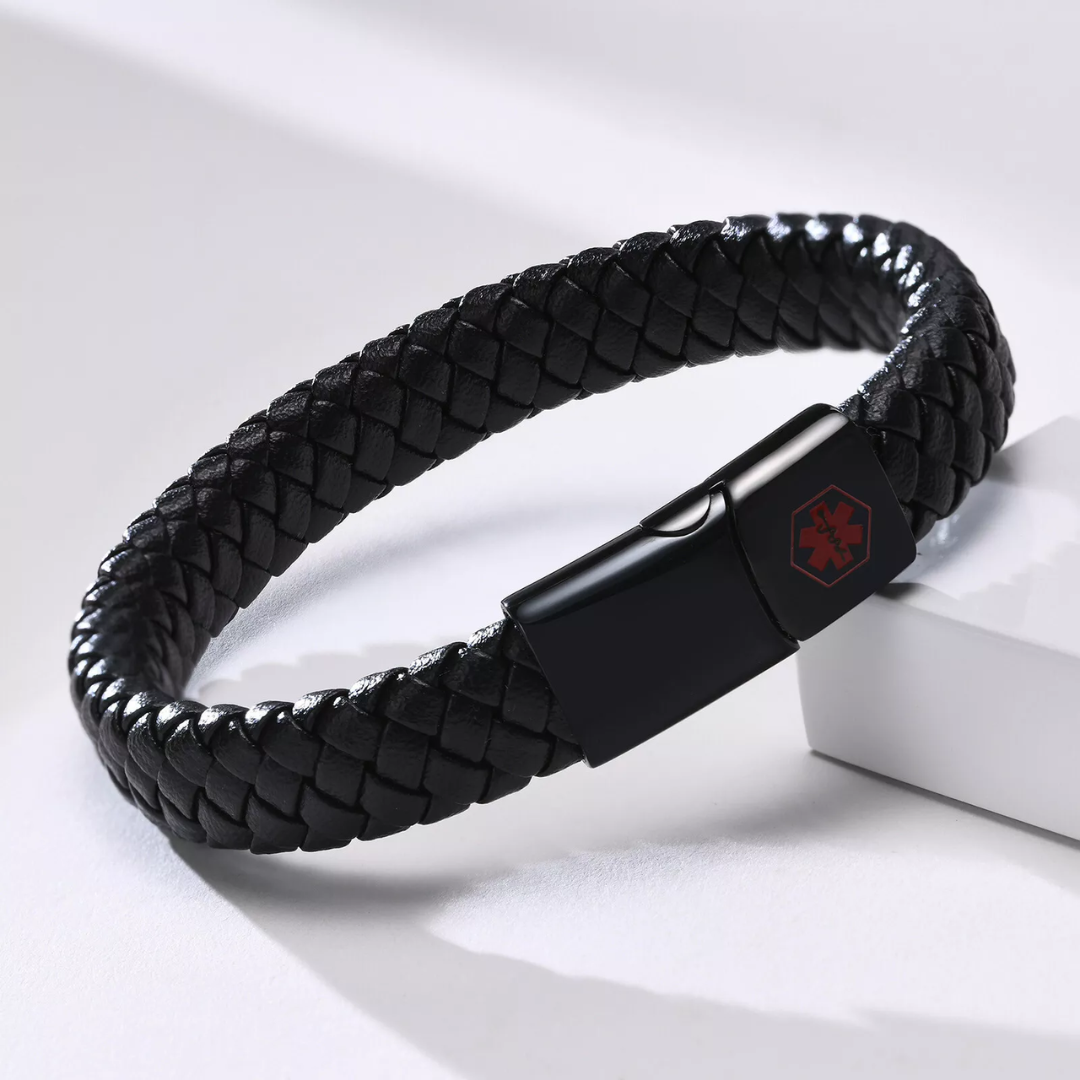 Red-Alert Leather Medical ID Bracelet