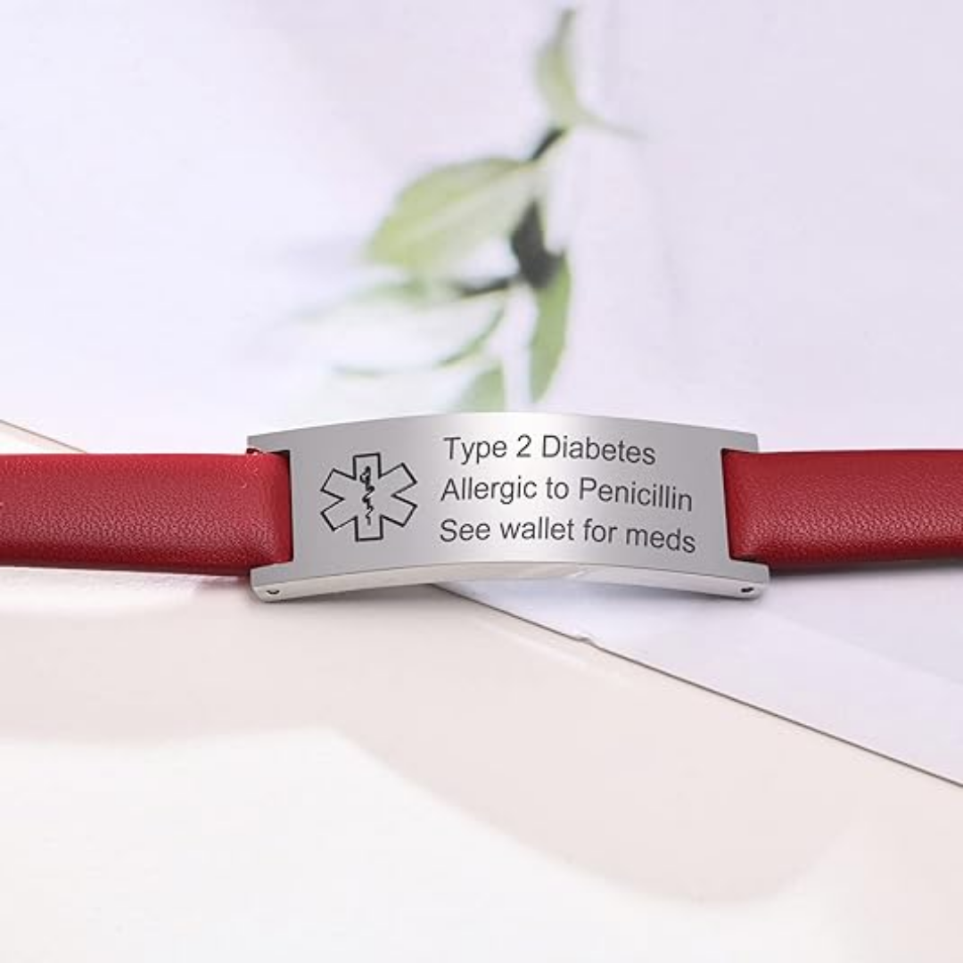Red LifeStripe Leather with Silver Plate