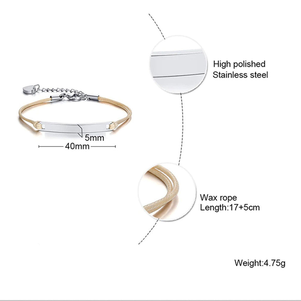 Rope Personalised Bracelet with Heart Charm