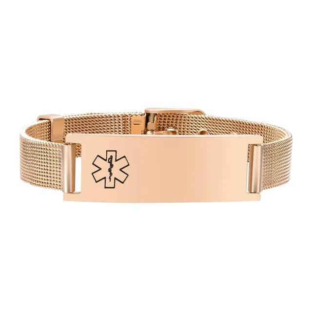 RoseGuard Mesh Medical ID Bracelet - Blush Elegance-Medical ID Bracelet-Auswara