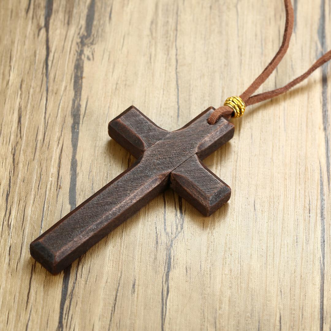 Rustic Faith Wooden Cross Necklace-Cross Necklace-Auswara