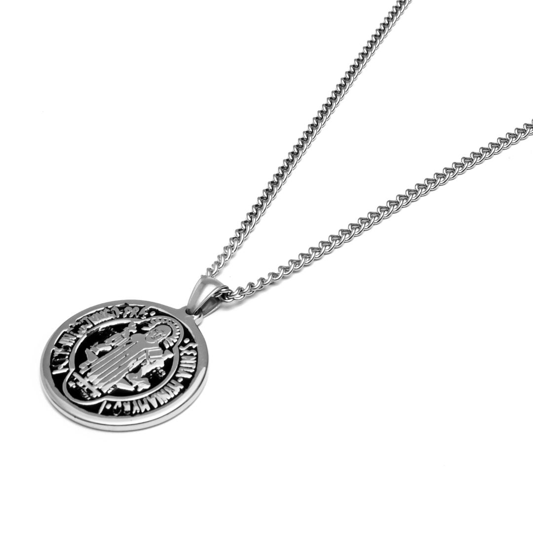 Saint Benedict Stainless Steel Medal Necklace-Cross Necklace-Auswara