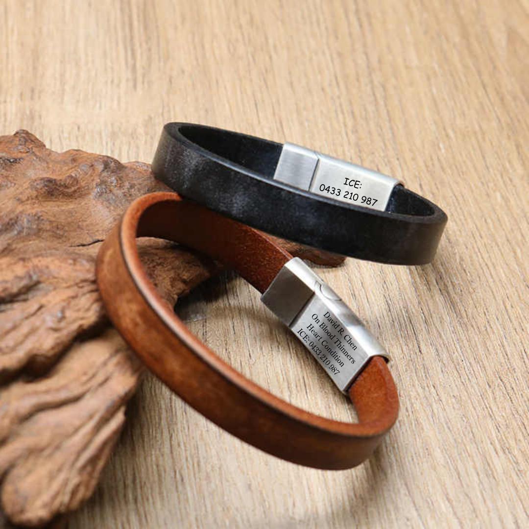 Sentinel Leather Medical ID Bracelet-Medical ID Bracelet-Auswara