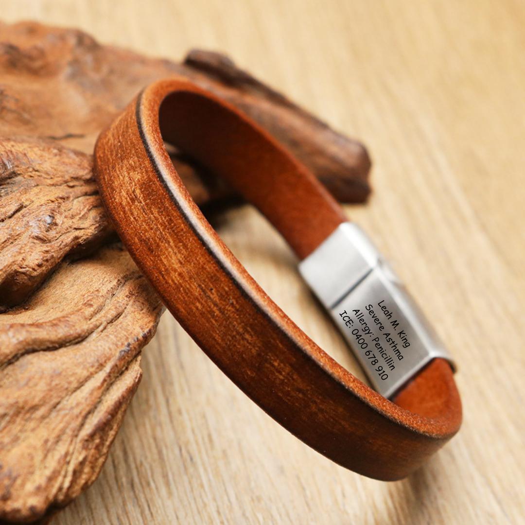 Sentinel Leather Medical ID Bracelet-Medical ID Bracelet-Auswara
