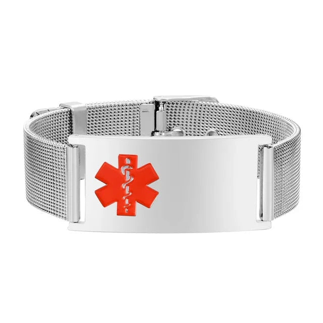 SentrySilhouette Mesh Medical ID Bracelet - Polished Silver-Medical ID Bracelet-Auswara