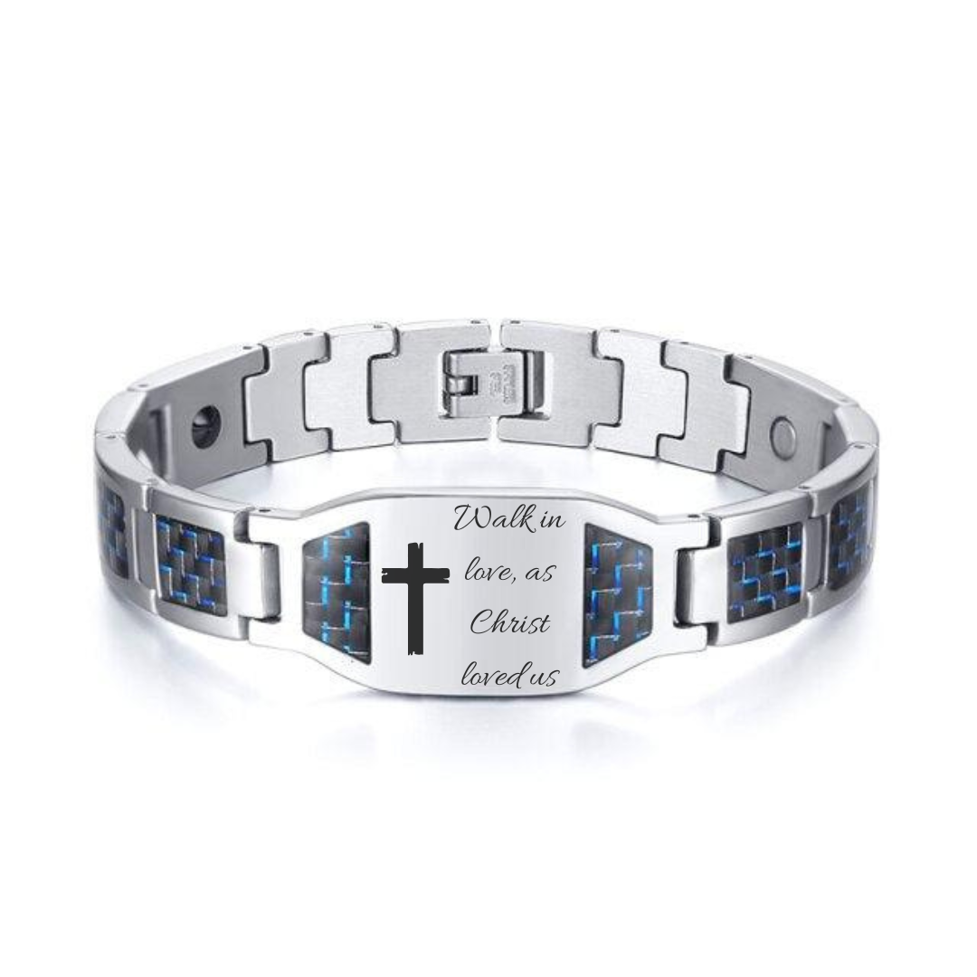 Silver & Blue Personalised Steel Bracelet (OLD TEMPLATE)-Personalised Bracelet-Auswara