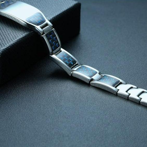 Silver & Blue Personalised Steel Bracelet (OLD TEMPLATE)-Personalised Bracelet-Auswara