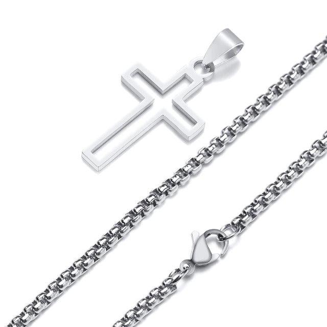 Silver Colour Hollow Cross Pendant Necklace-Cross Necklace-Auswara