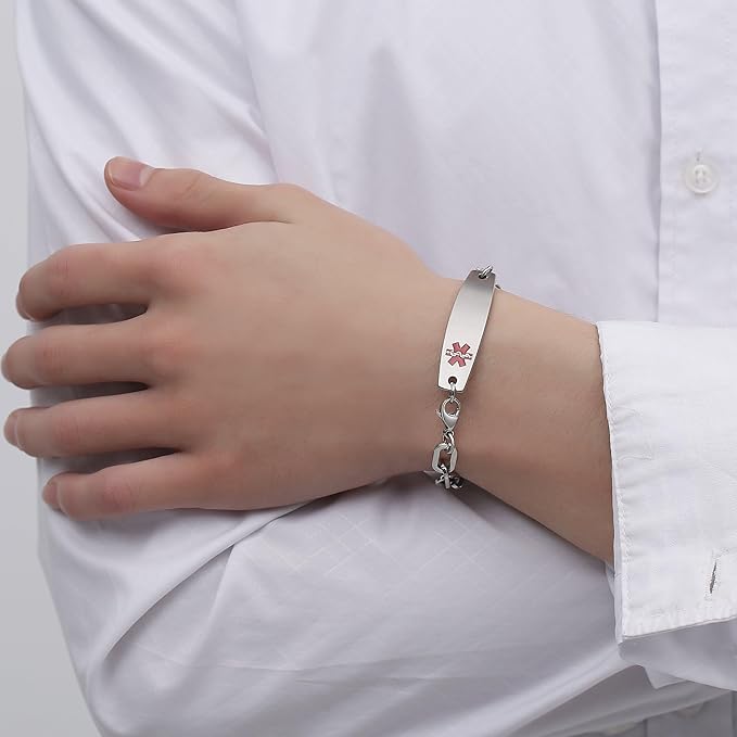 Silver Colour Medical Link ID Bracelet-Medical ID Bracelet-Auswara