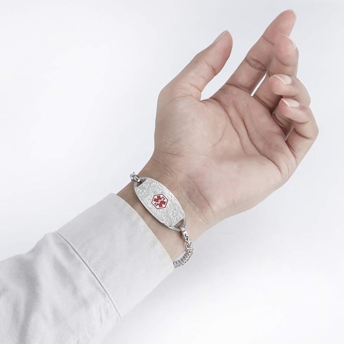 Silver Floral Medical ID Bracelet-Medical ID Bracelet-Auswara