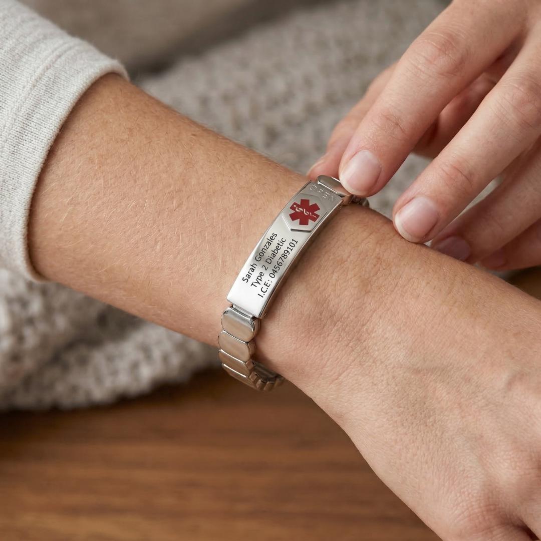 Silver Round Vault Medical ID Bracelet-Medical ID Bracelet-Auswara