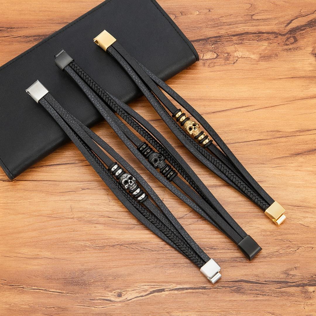 SkullForge Personalised Leather Bracelet-Personalised Bracelet-Auswara