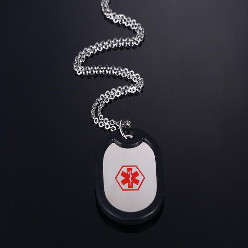 Sports Medical ID Silver Dog Tag Necklace with Rubber Edges-Medical Necklace-Auswara