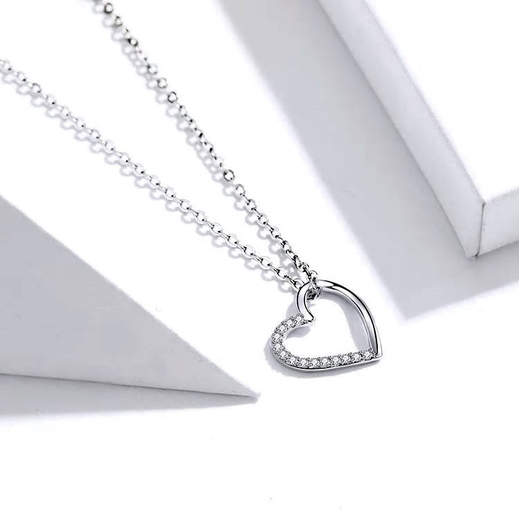 Sterling Silver CZ Open Heart Necklace