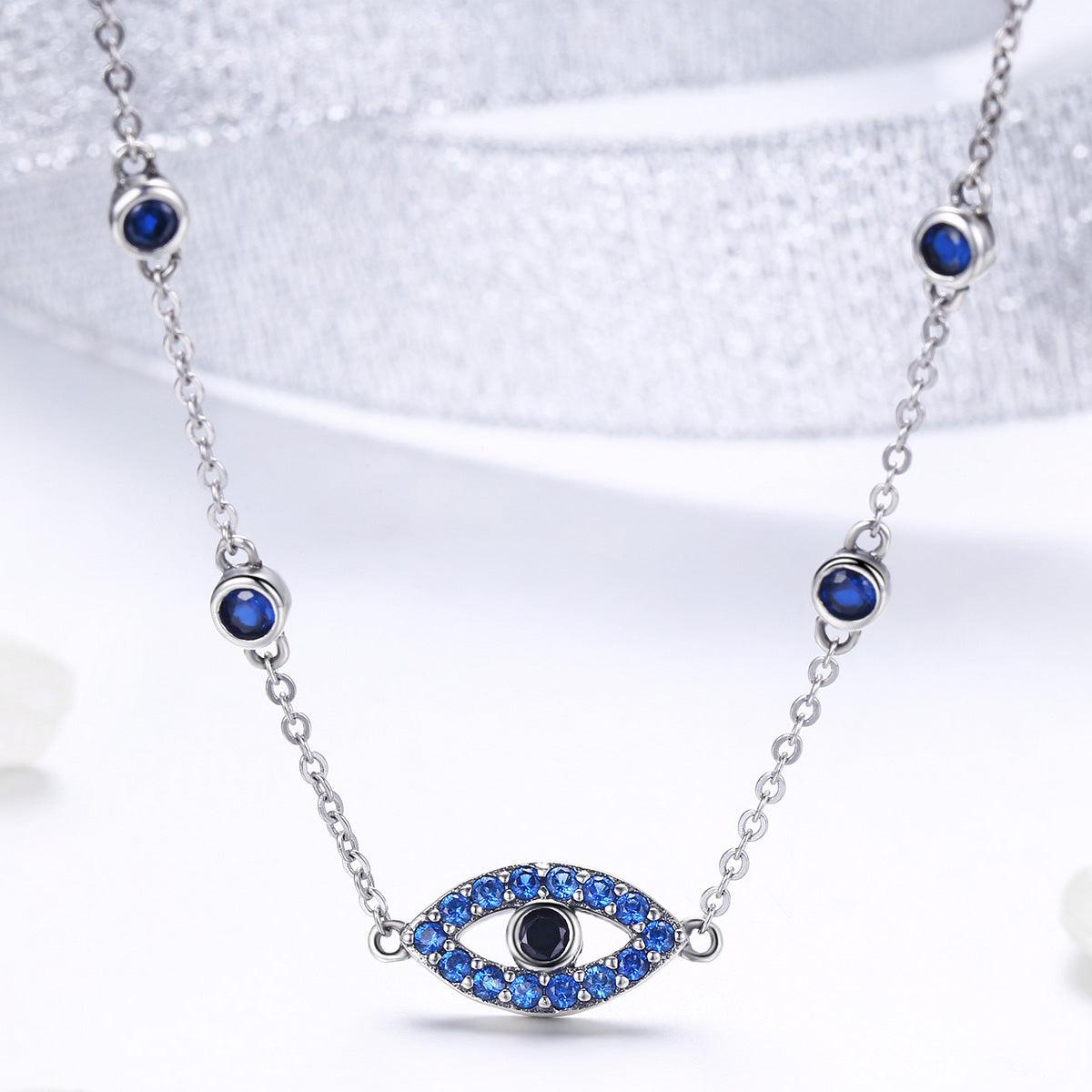 Sterling Silver Evil Eye Cubic Zirconia Necklace-Evil Eye Necklace-Auswara