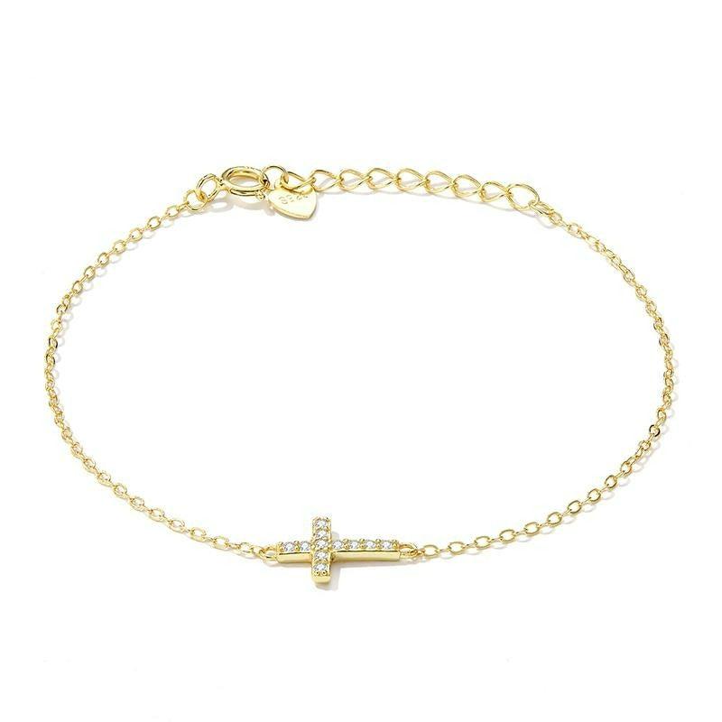 Sterling Silver Gold Plated Holy Cross Bracelet-Cross Bracelet-Auswara