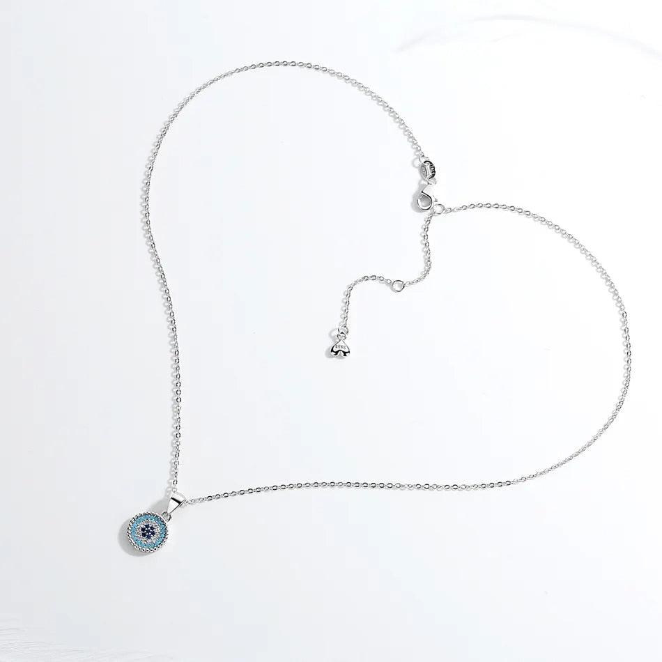 Sterling Silver Round Evil Eye Pendant Necklace with Cubic Zirconia-Evil Eye Necklace-Auswara