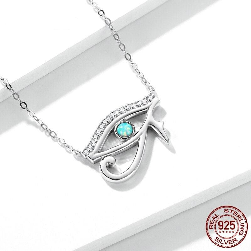 Sterling Silver Wedjat Eye Charm Necklace-Evil Eye Necklace-Auswara