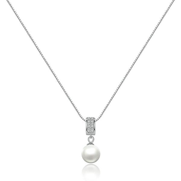 Sterling Silver Zirconia Pearl Pendant Necklace-Women Necklace-Auswara