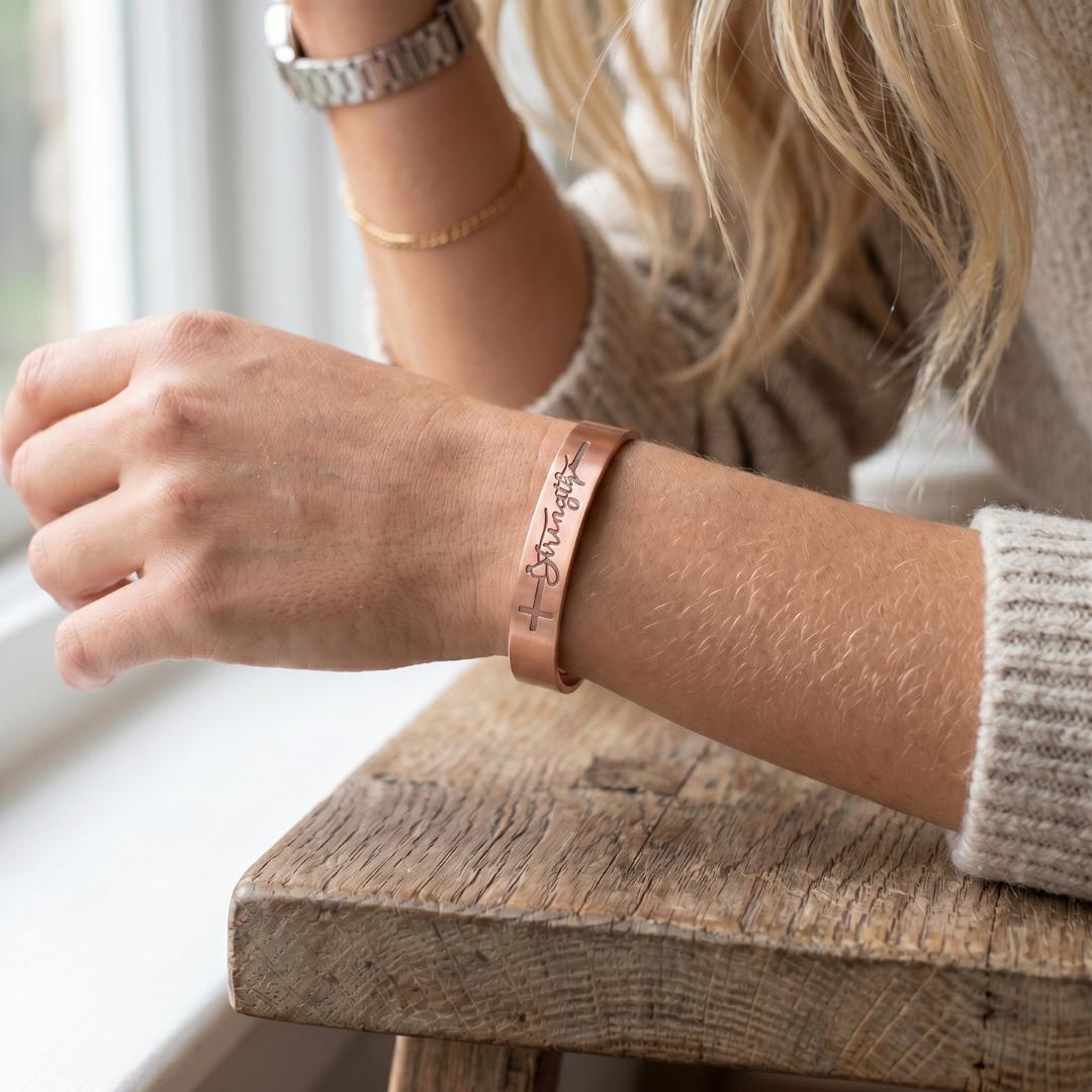 Strength Copper Cuff – Light-Revealed Edition for Her-Cross Bracelet-Auswara